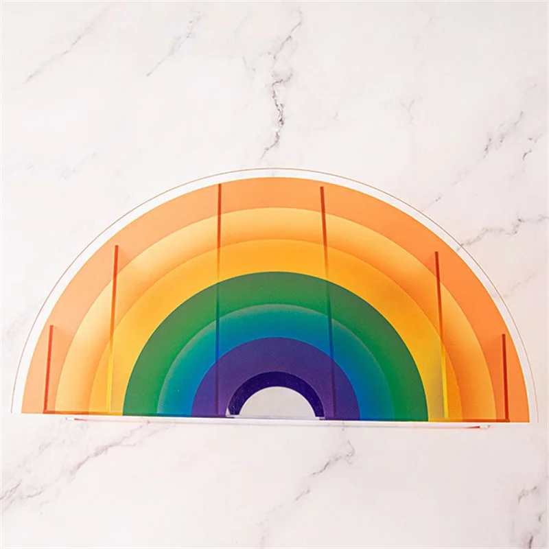 Rainbow Arch Bridge Pen Holder Colorful Rainbow Office Storage Box With 5 Compartments Half Circle Design For Students School