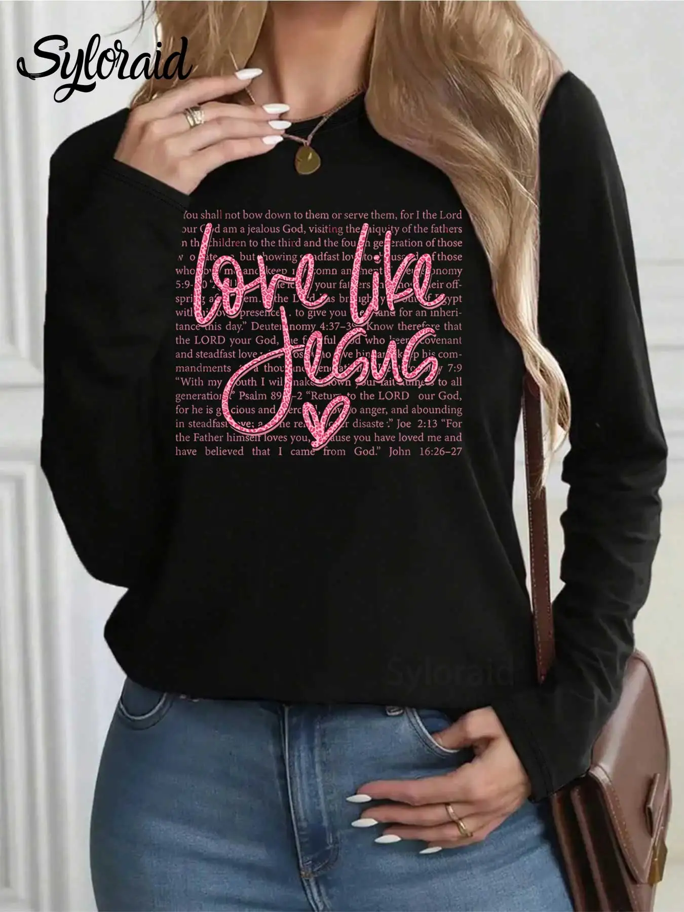 Women's Long Sleeve T Shirt "Love Like Jesus" Valentine's Day Print T Shirt Fashion Round Neck Casual Top