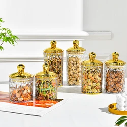 Gold-plated Transparent Plastic Storage Jar Candy Jar Snacks Sealed Jar with Lid Dried Fruit Storage Box Kitchen Storage Tools