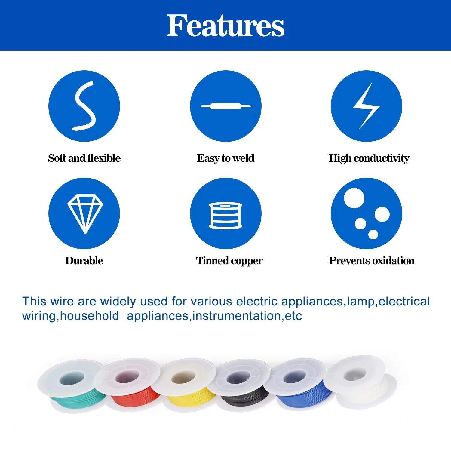 UL1007 Wire PVC Insulation Tinned Copper Cable Stranded Electrical Line 30/28/26/24/22/20/18/16 AWG PCB Wire（5 Colors Mix Kit）