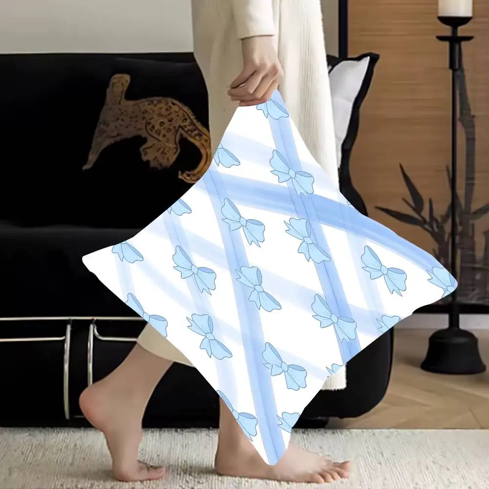 

Blue Bows And Ribbons Stitch Lucky Dragon Pillow Cover Sofa Cushion Cover Home Room Decoration Children Gift