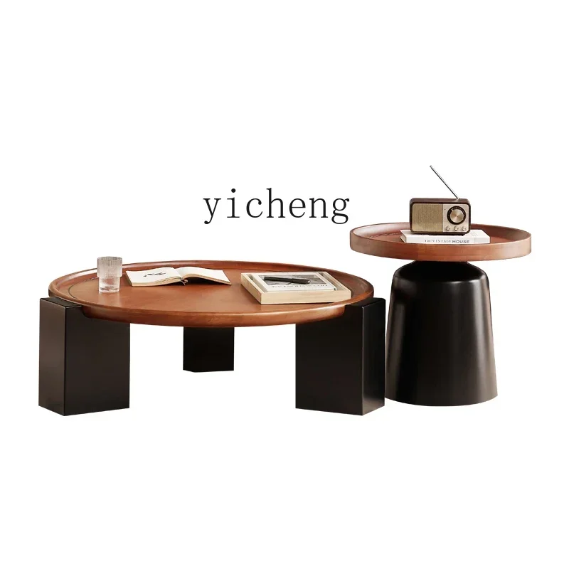 ZC medieval style coffee table round solid wood coffee table living room home combination coffee table