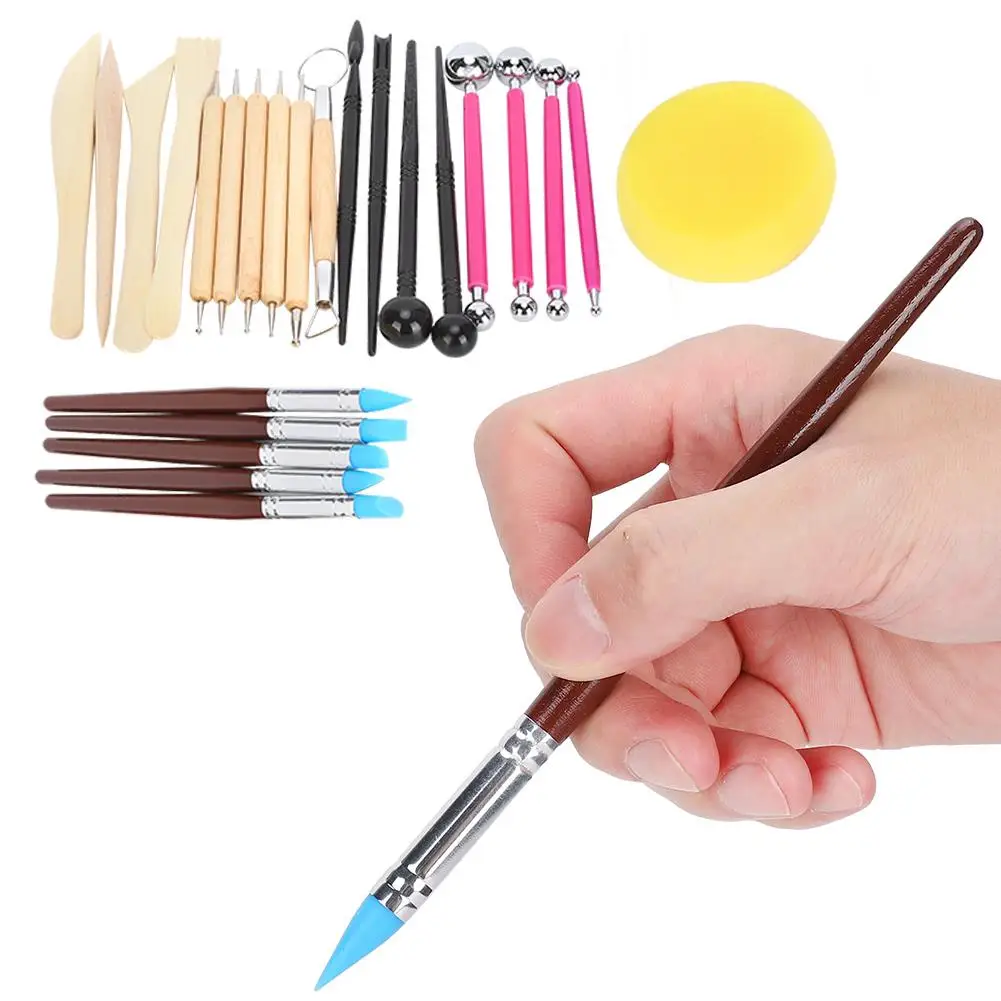 24pcs DIY Pottery Tool Set: Stippling Pen, Cake Brush & Indentation Tools for Creative Projects