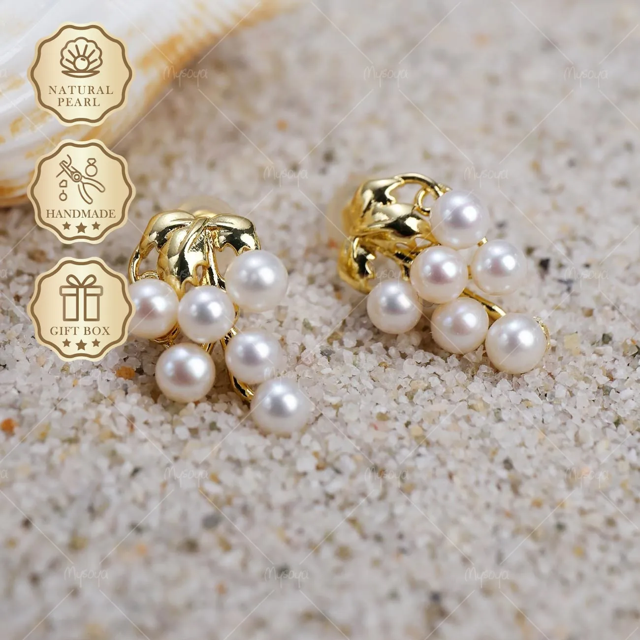 

Mysoya White Freshwater Pearl Grape Stud Earrings 4-5mm Golden Gift Box Valentine's Day Birthday Gift For Her