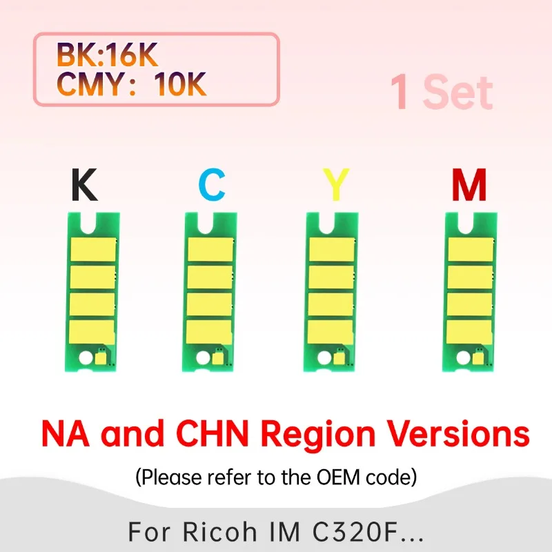 

Toner Chip for Ricoh IM C320F printer (Cartridge number BK 842656 C 842727 M 842728 Y 842729)