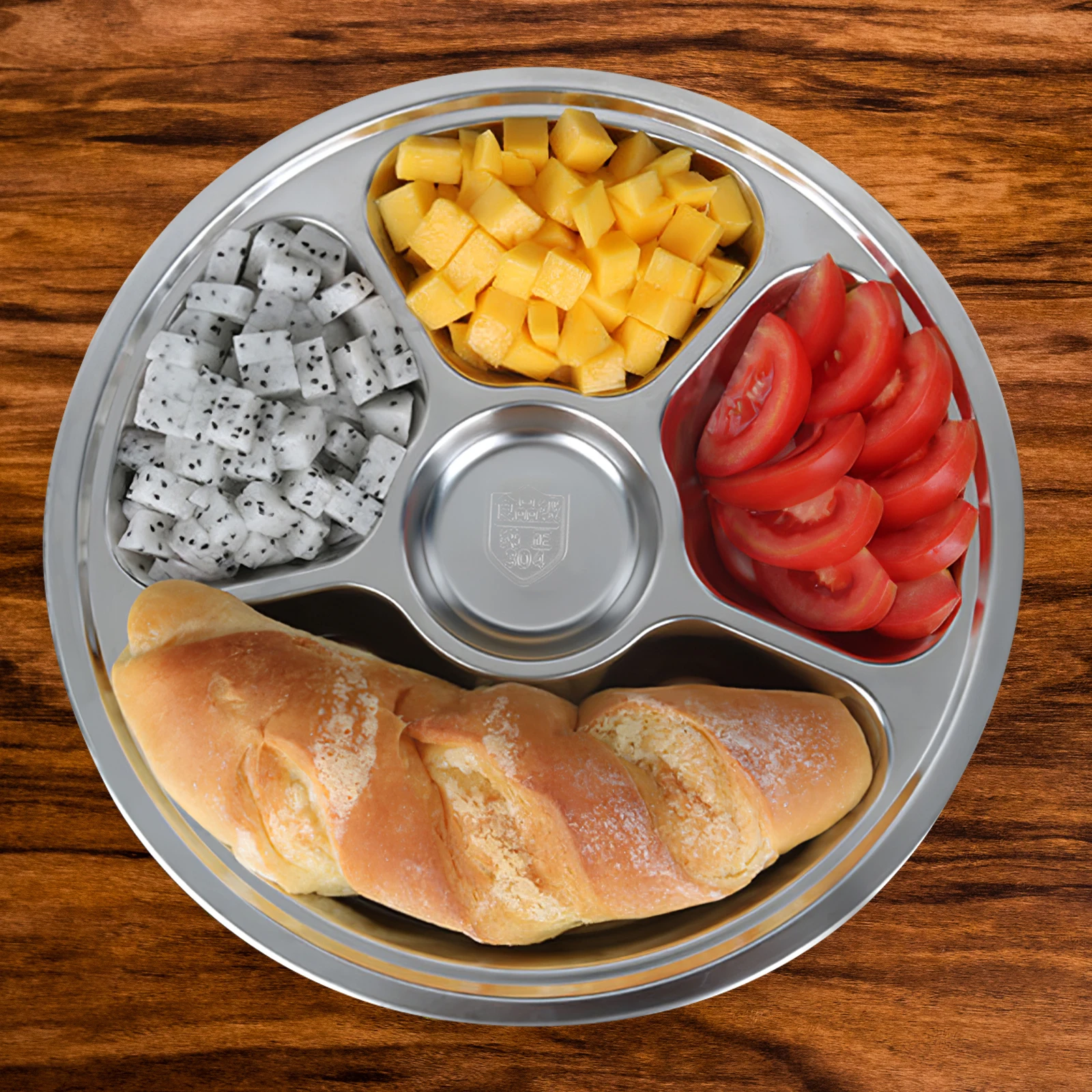 

Нержавеющая сталь, 5 отделений, 28 см, круглая тарелка для еды, разделенные сервировочные тарелки, ящик для хранения кухонных принадлежностей для завтрака, пельмени