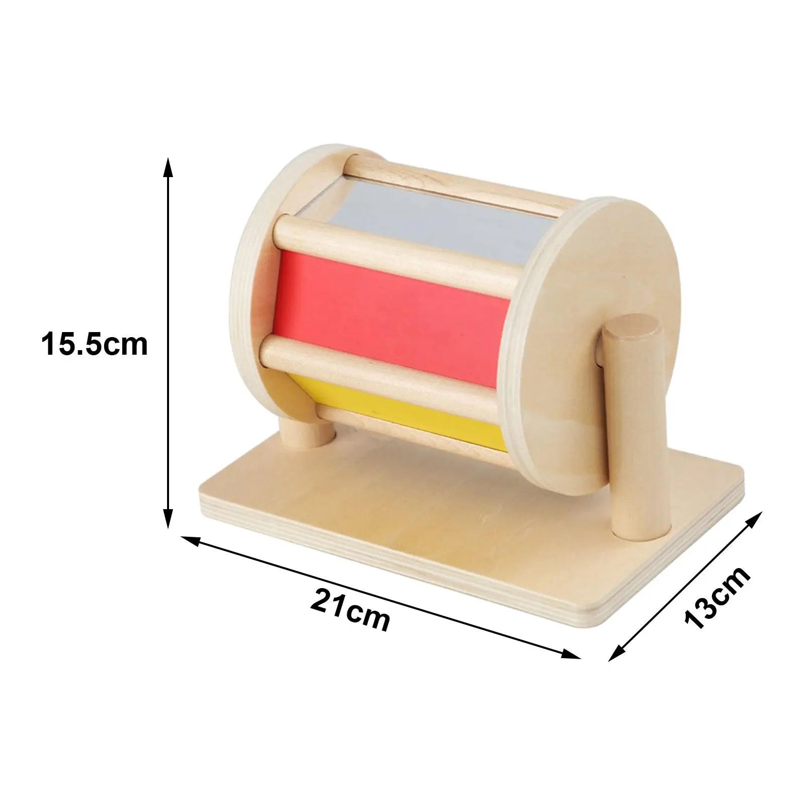 Rolo de tambor giratório, reconhecimento de cor, brinquedo de madeira com espelho e sino para crianças, brinquedo infantil