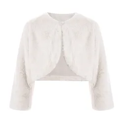 Kids Girls Faux Fur Bolero Shrug Jacket and Coats Winter Warm Outerwear Long Sleeve Open Front Overcoat Match for Flower Dress