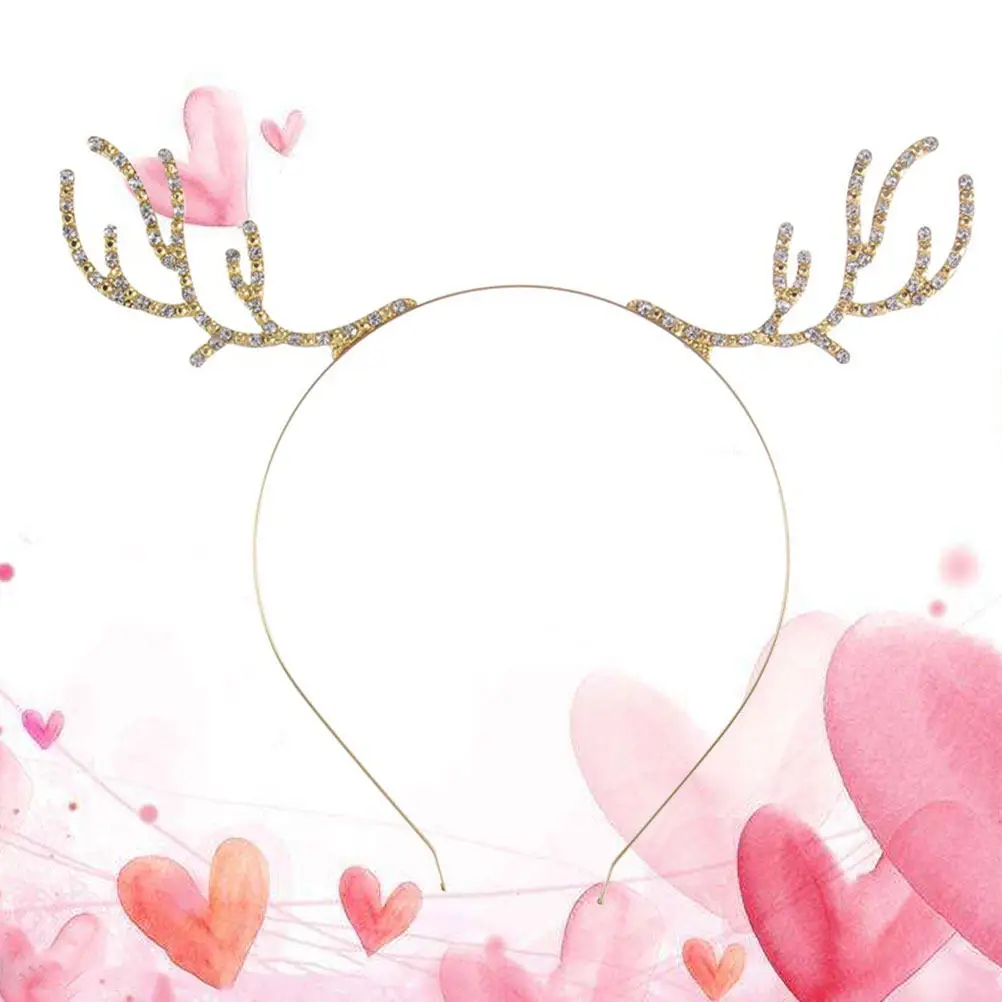 2Pcs Antler Hair Hoop Lightweight Alloy Crystal Hair Accessories for Women Girls Party Christmas Costume Headband