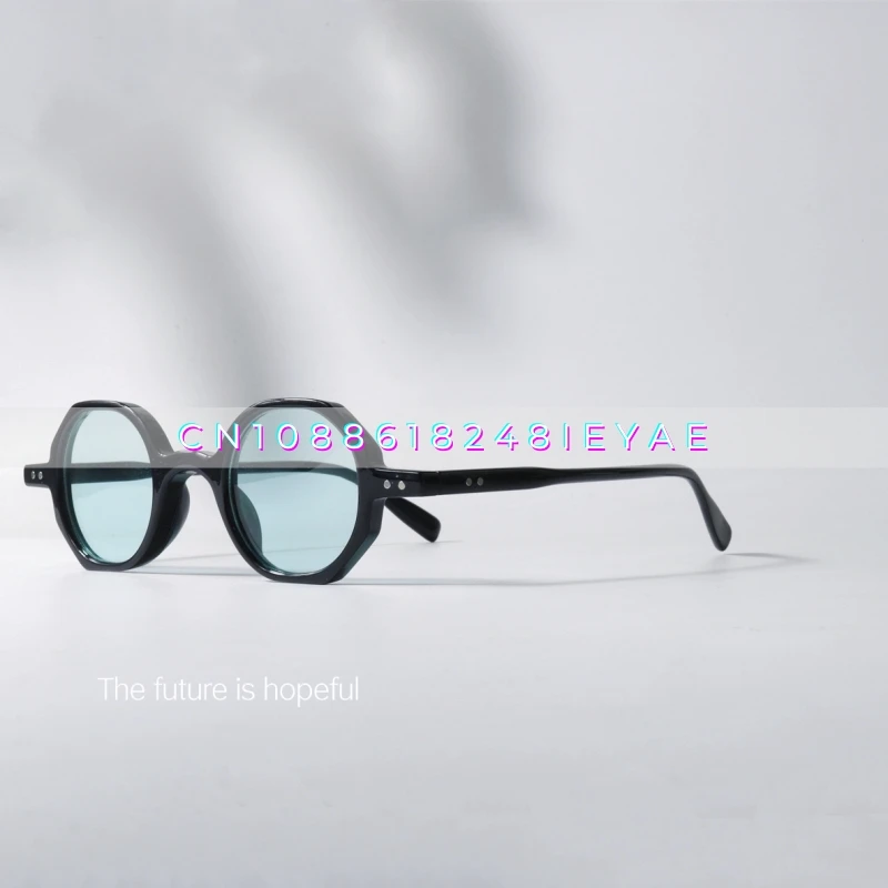 Ultra Light Japanese Retro Style Black Frame Glasses Uv400 Anti-ultraviolet Small Round Frame Lake Blue Sunglasses