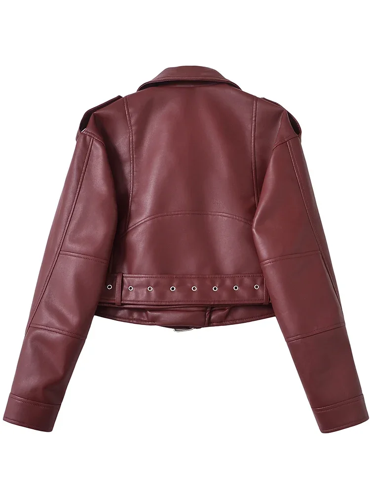 New Streetwear Women Loose Short Pu Faux Leather Jacket Moto Biker Female Belt Zipper Coat Outwear 2025