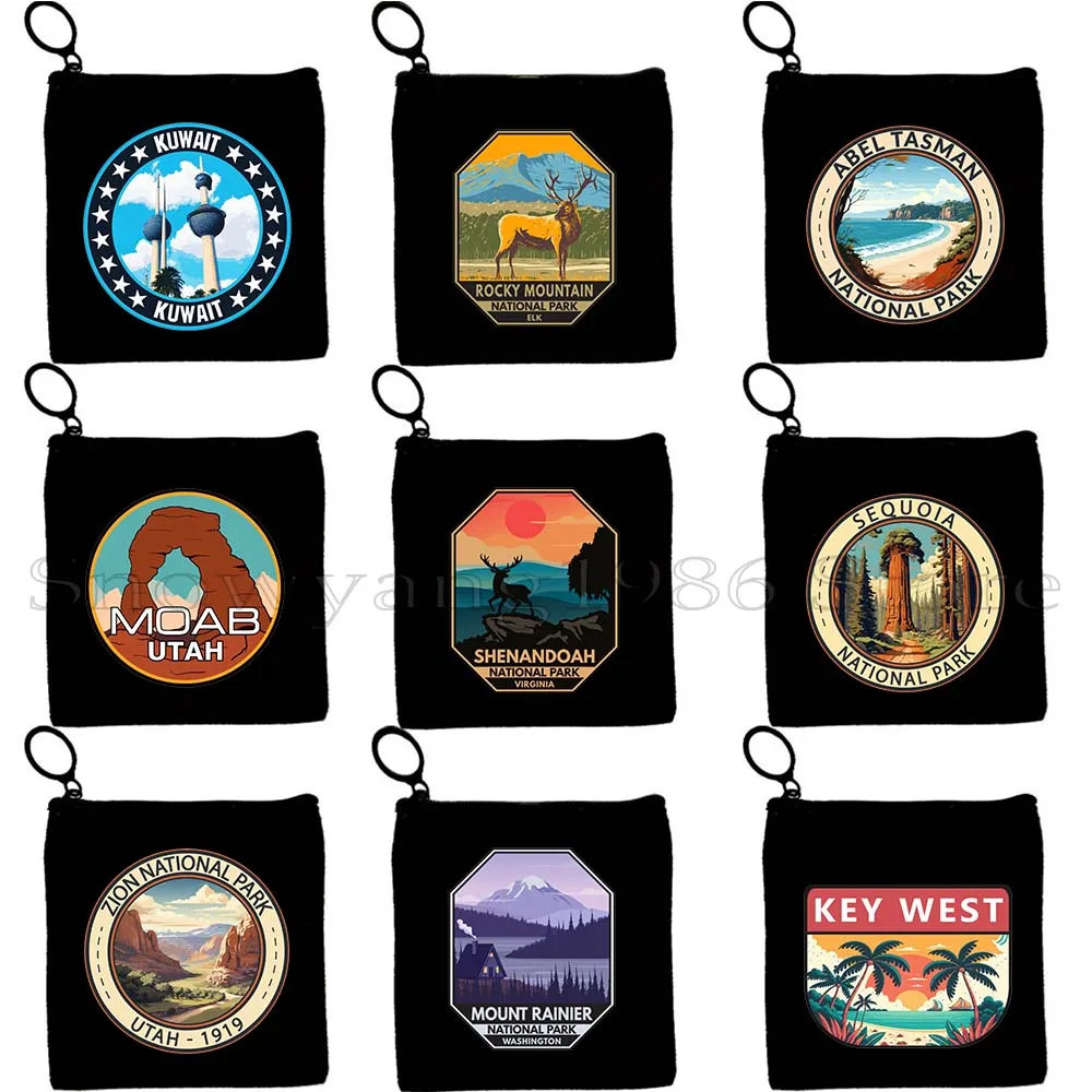 Fuji Rocky Mountain Zion National Park Calcutta Hawaii Kuwait Jaipur India Moab Utah New Orleans Greece Key Coin Purse Card Bag