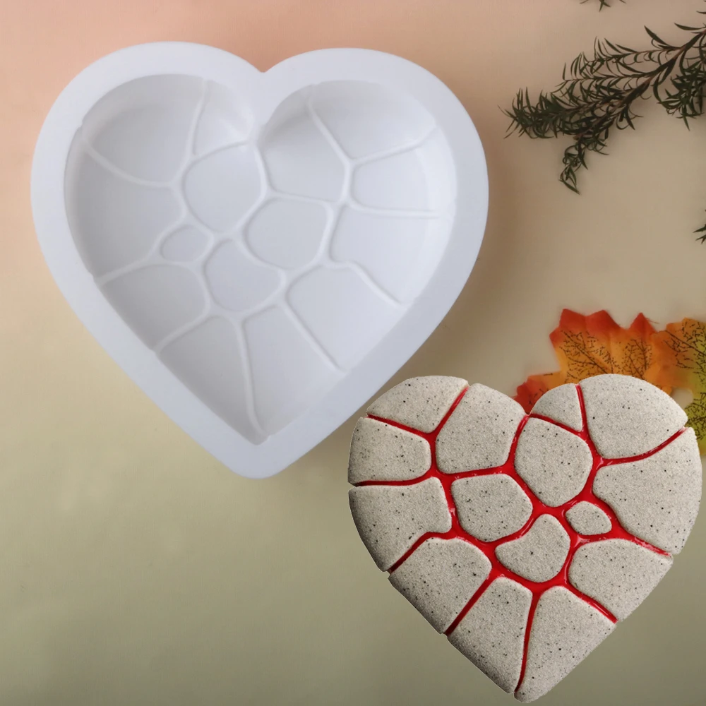 Volcanic Lava Flowing Texture Heart-Shaped Cake Mold Valentine's Day Mousse Cake mould Silicone Cake Mold Kitchen Supplies