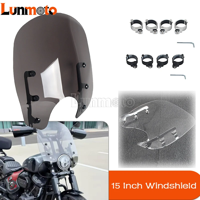 15Inch Motorcycle Clear Smoke Acrylic Windscreen For Harley Dyna Softail Street Bob Low Rider Super Glide FXDC FXD FXBB Hardware