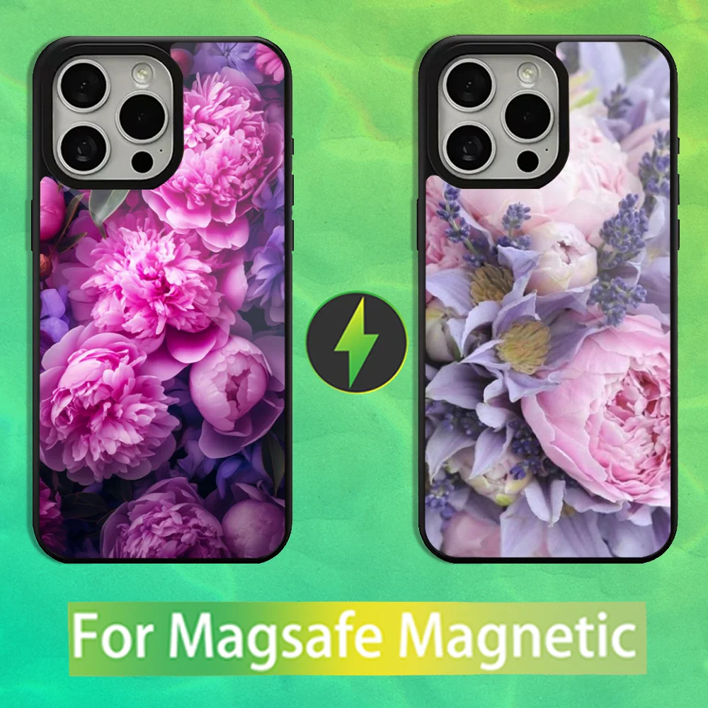

Pink Purple Peony Elegant Phone Case For iPhone 16,15,14,13,12,11,Pro,Max,Plus,Mini,Magsafe,Magnetic Wireless Charging Case