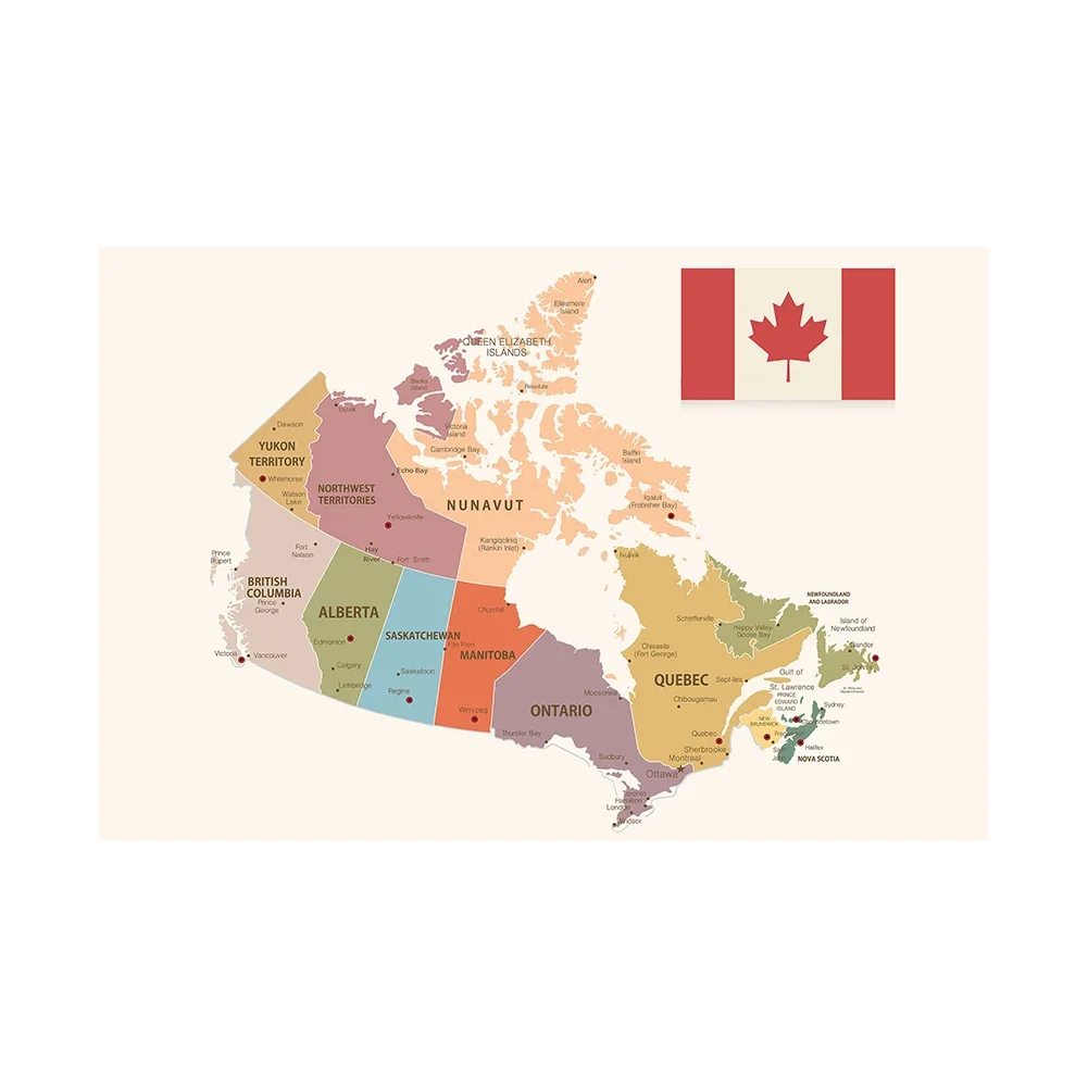 Imagem -06 - Canadá Mapa Político Grande Cartaz Não-tecido Lona Pintura Parede Sala de Aula Decoração para Casa Material Escolar 225*150cm o