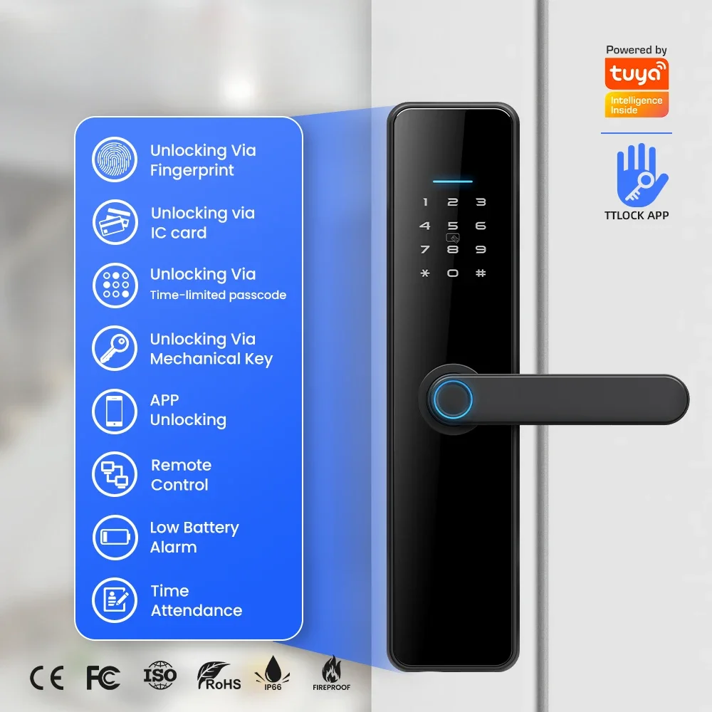 Keyless New Wifi Fingerprint Electronic Digital Security Digit Keys Electric Card number Handle Ttlock Tuya smart locks door