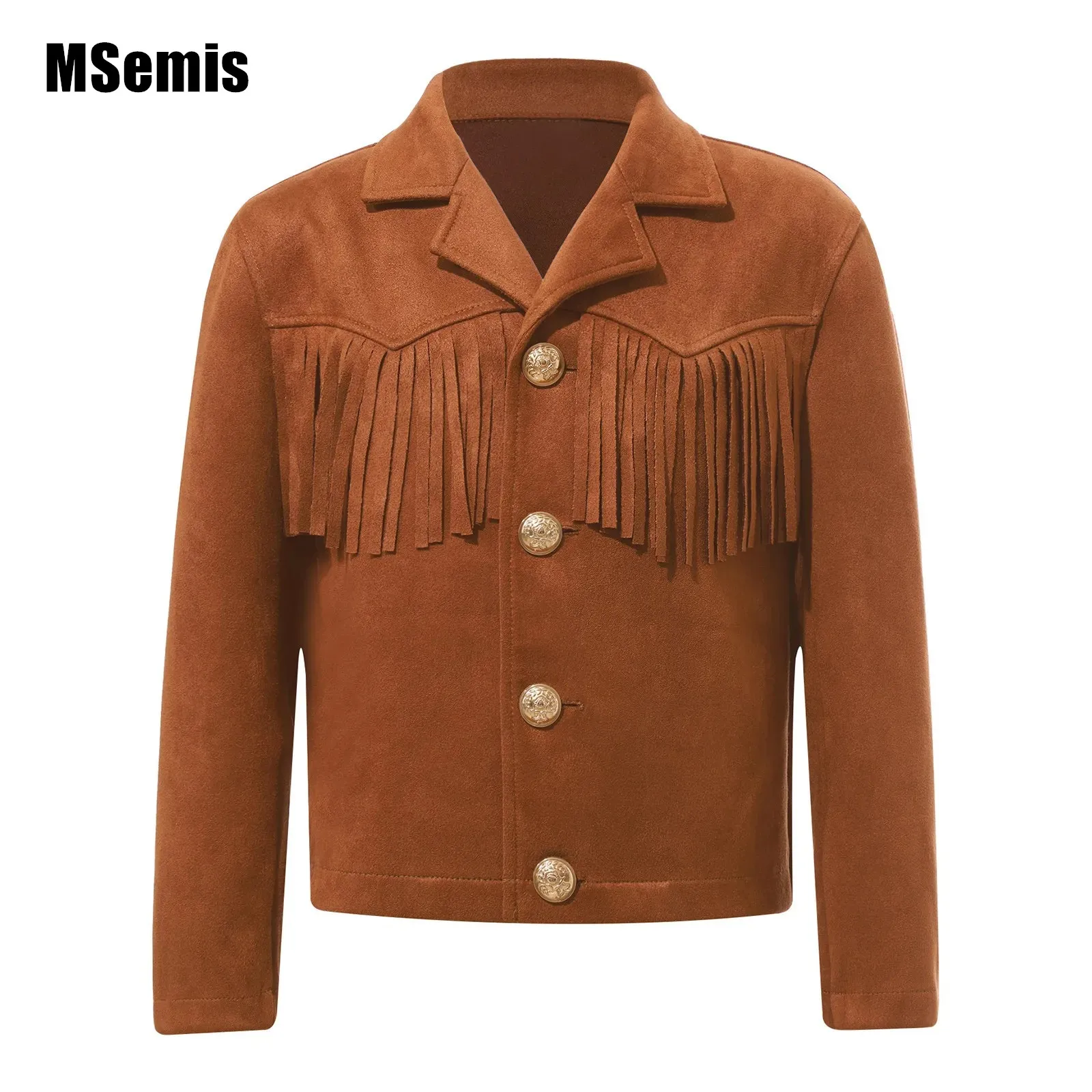 

Kids Boys Western Cowboy Coat Lapel Collar Long Sleeve Fringe Tassels Buttons Decoration Cowboy Jacket Coat