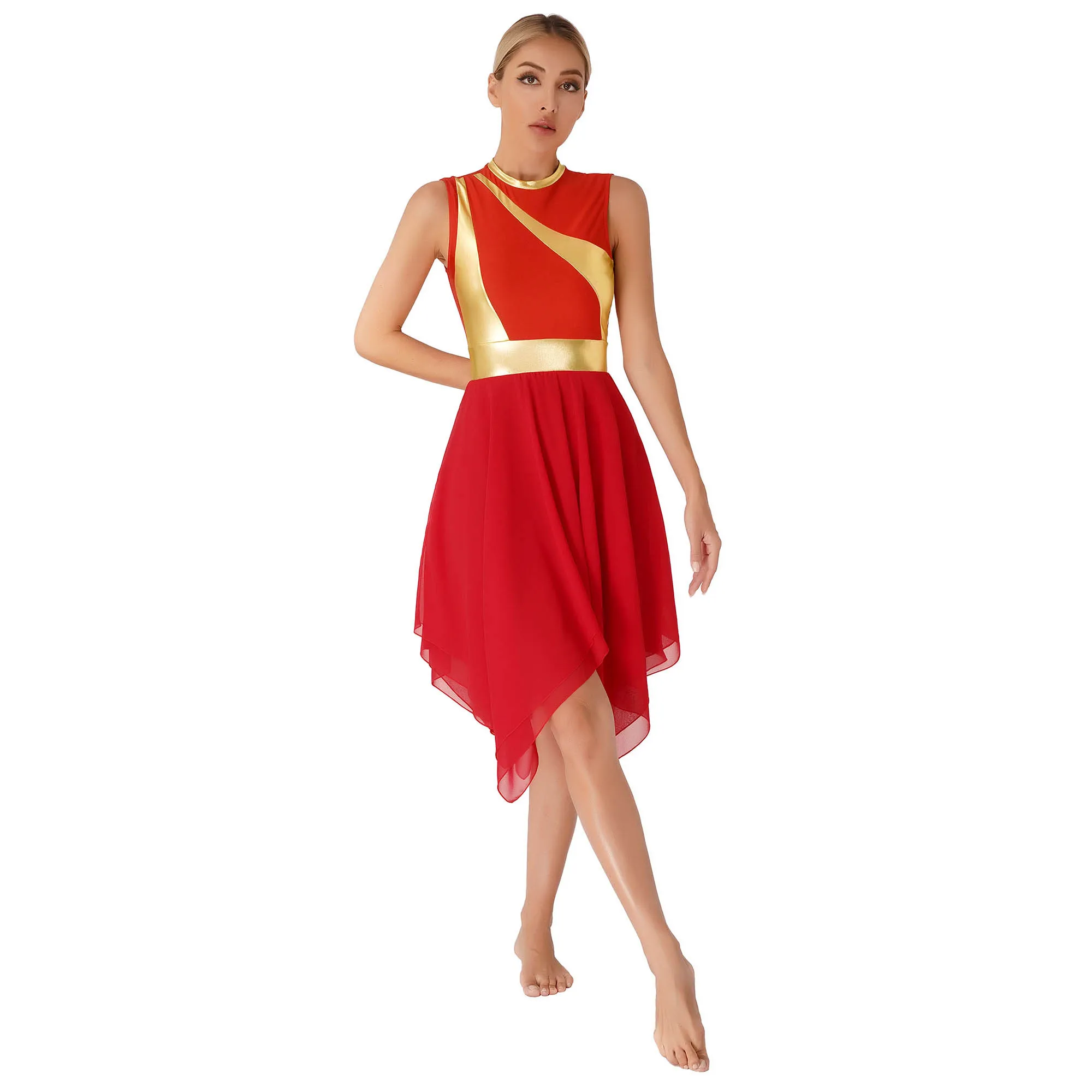 Womens Adult Ballet Lyrical Dance Tunic Dress Costume Praise Liturgical Church Christian Waltz Tutu Dress Gymnastics Dancewear