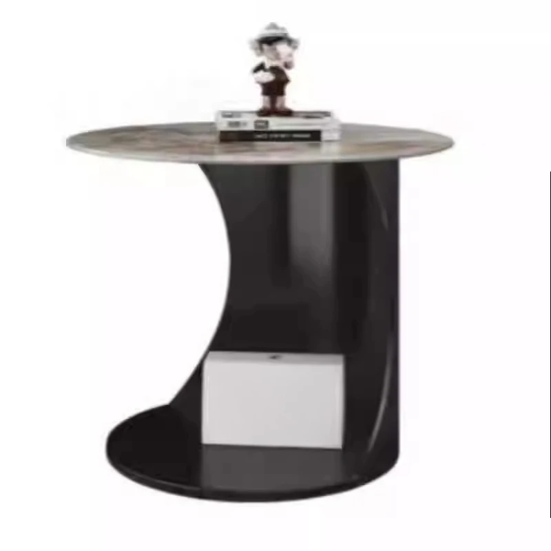 

Light luxury modern corner few round rock slab designer high-end small coffee table movable sofa edge few small round table