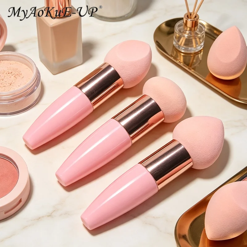 1/3 Pcs Pink Handle Makeup Sponge Soft Beauty Puff for Foundation Cream Powder Smooth Face Blusher Blending Cosmetic Tools