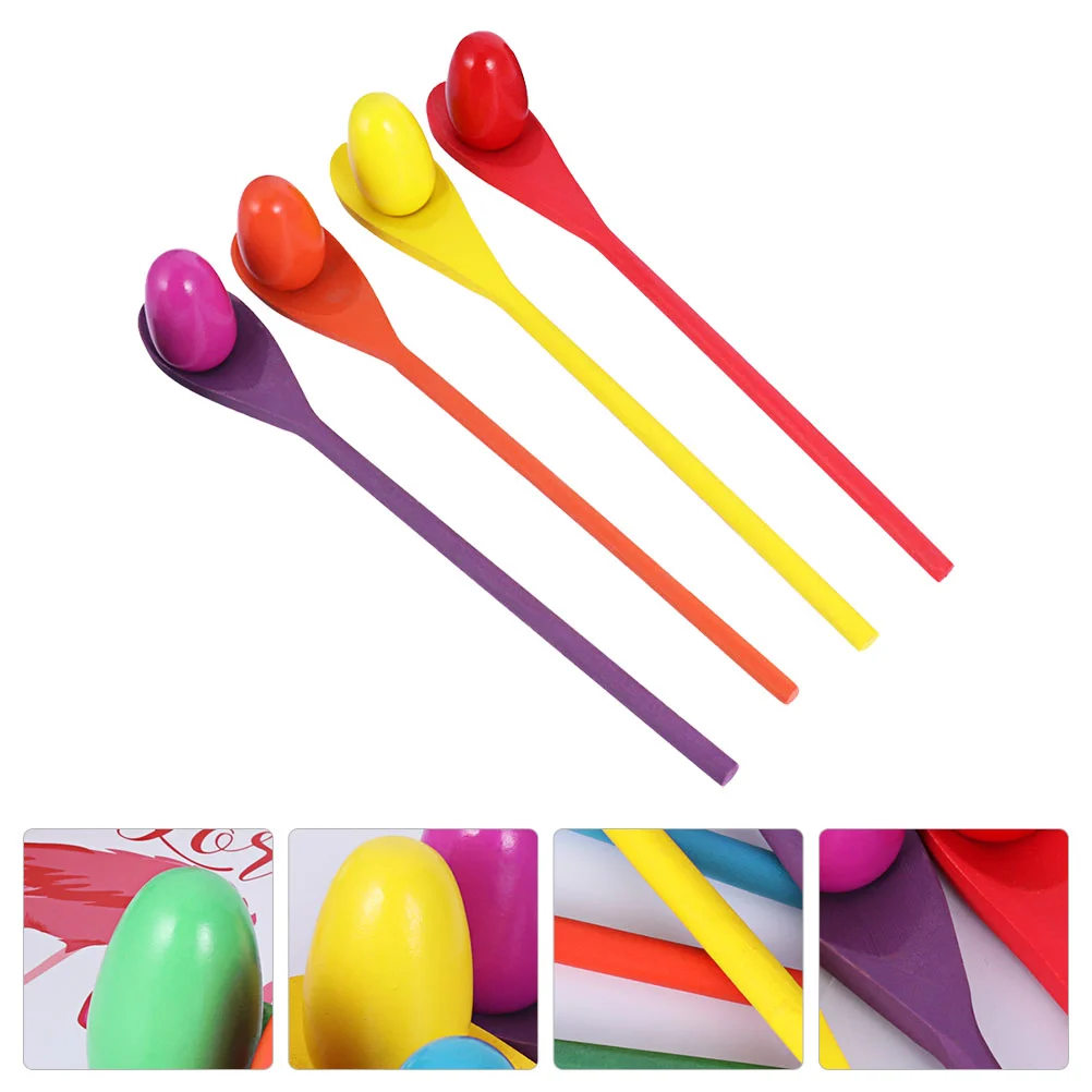 

4 Set Balancing Egg Relay Game Wooden Spoon Toss Toys Race Spoons Eggs The Ball Outdoor Family Games and Child