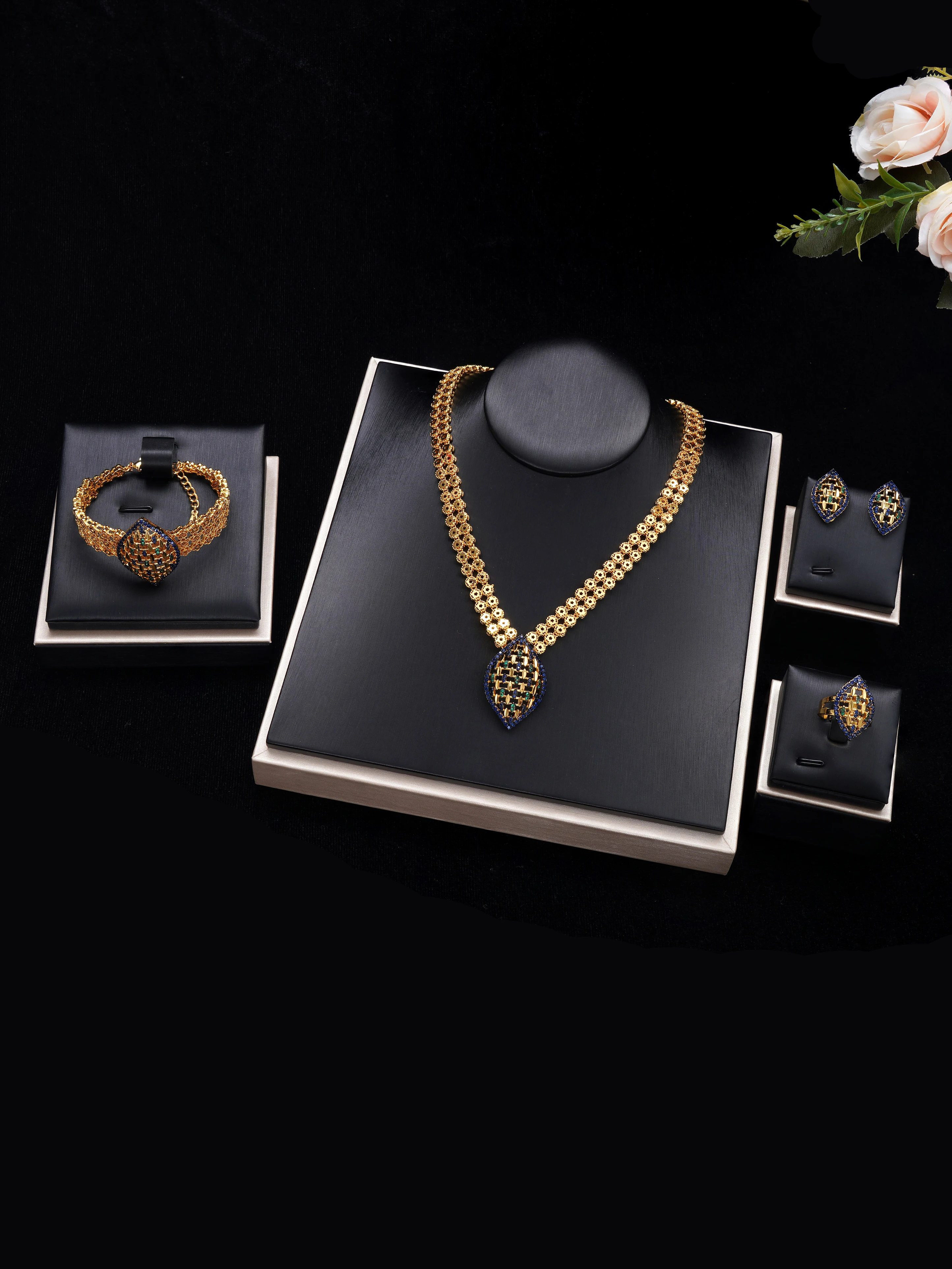 

Algeria Africa JEWELRY Libya Dubai Hot Sale 24k Gold Plated Wedding Bridal Jewelry Sets For Women Perfect Gift for Parties