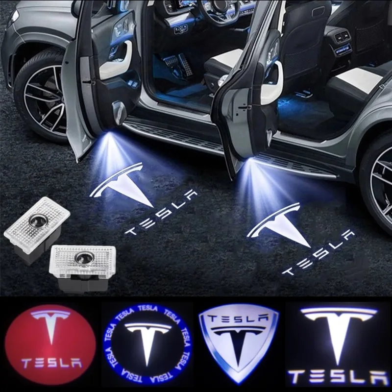 2pcs Car Door Welcome Lights Projector Shadow Lamp Decor for Tesla Model S 2014-2019 Model 3 2018-2020 Model X 2016-2019