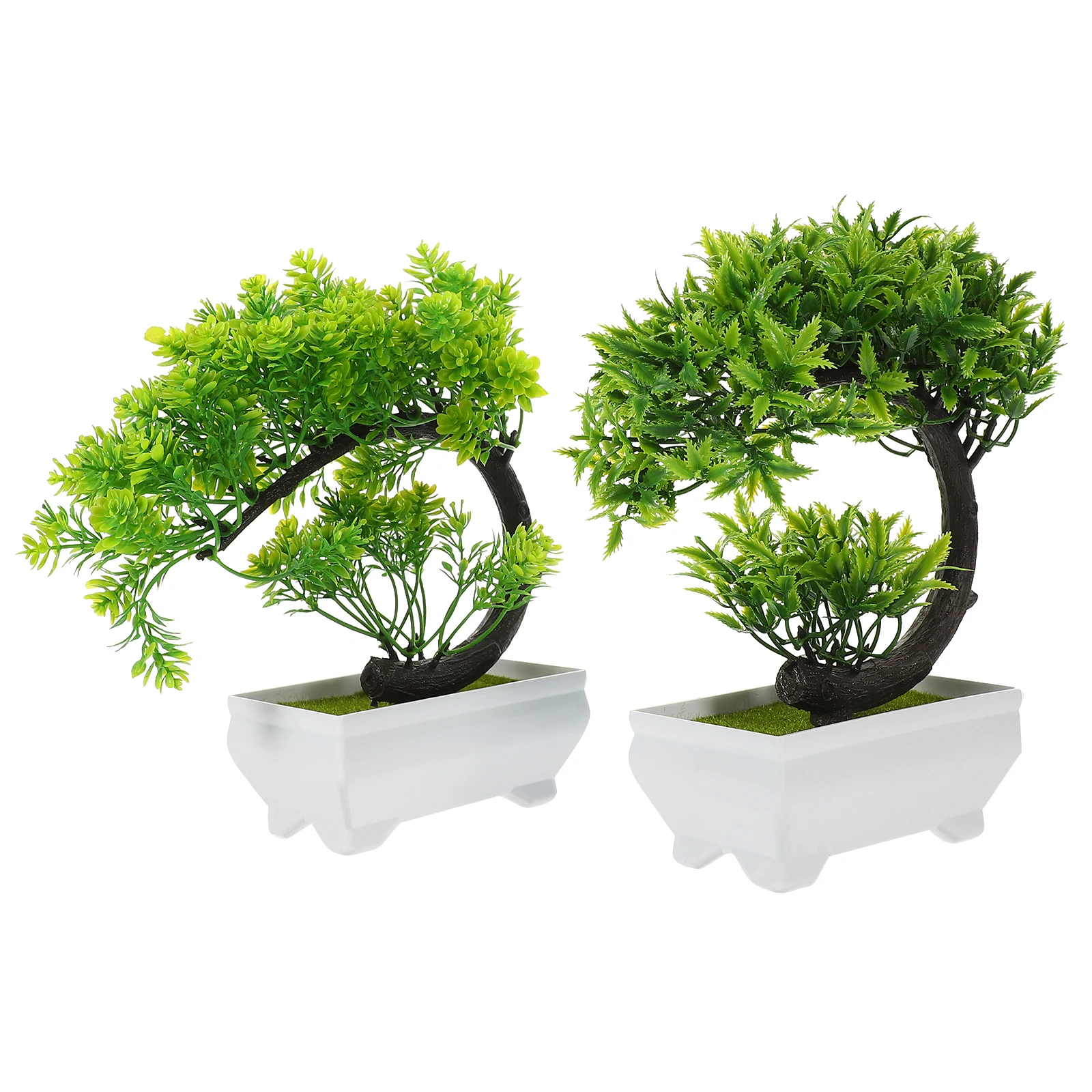 

2pcs Simulated Green Bonsai Artificial Fake Potted Tree Mini Indoor Decorative Plants for Home Office Hotel Coral Lotus Style