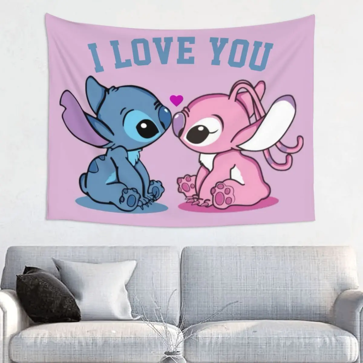 Custom Stitch Kiss Angel Love Heart Anime Tapestry Home Decor Hippie Wall Hanging Tapestries for Living Room