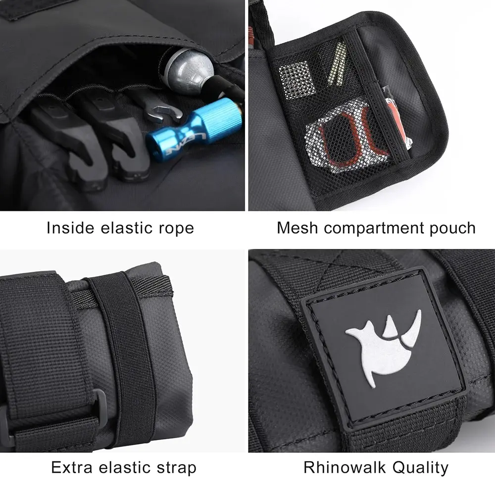 Rhinowalk Bicycle Tool Bag Front Top Tube Frame Bag Saddle Bag Burrito Pack Pouch Cycling Black MTB Road Bike Rear Accessories