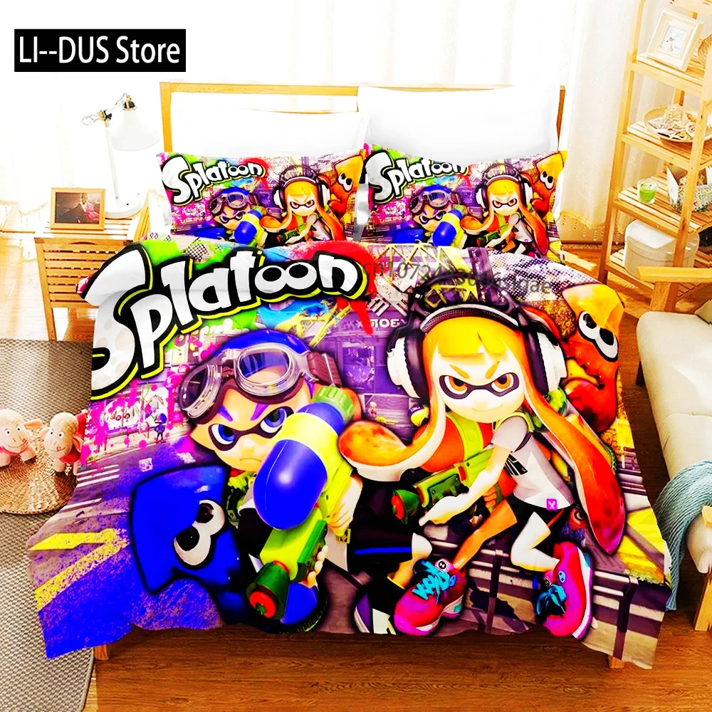 3D Print Anime Game Splatoon Bedding Set Duvet Cover Bed Set Quilt Cover Pillowcase Comforter King Queen Size Boys Adult
