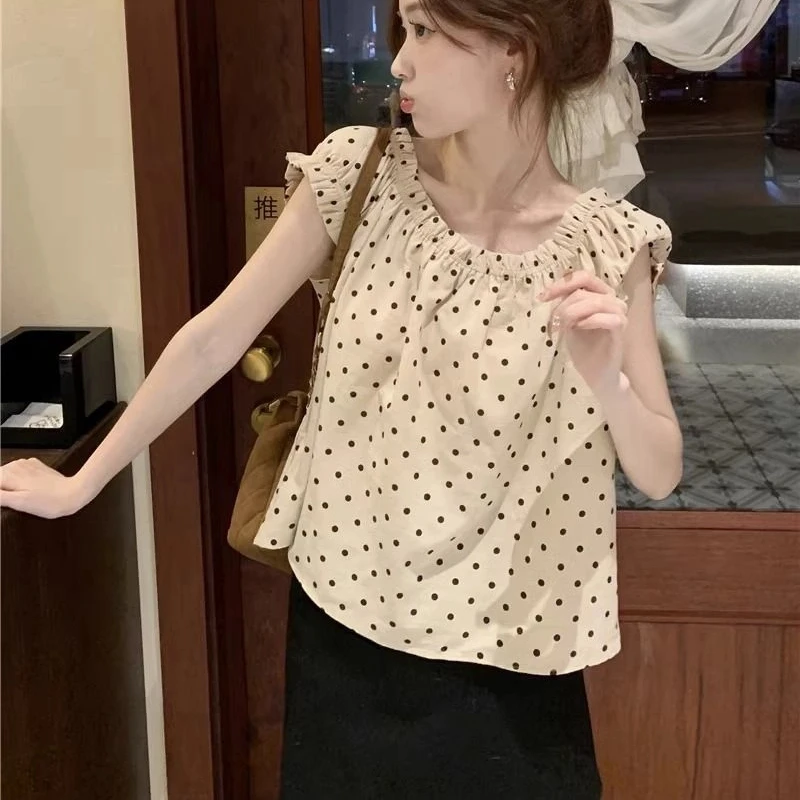 Korean Temperament Polka Dot Loose Blouse Summer New Thin Short Sleeve Print Youth Fashion Shirt Ops Casual Sweet Women Clothing