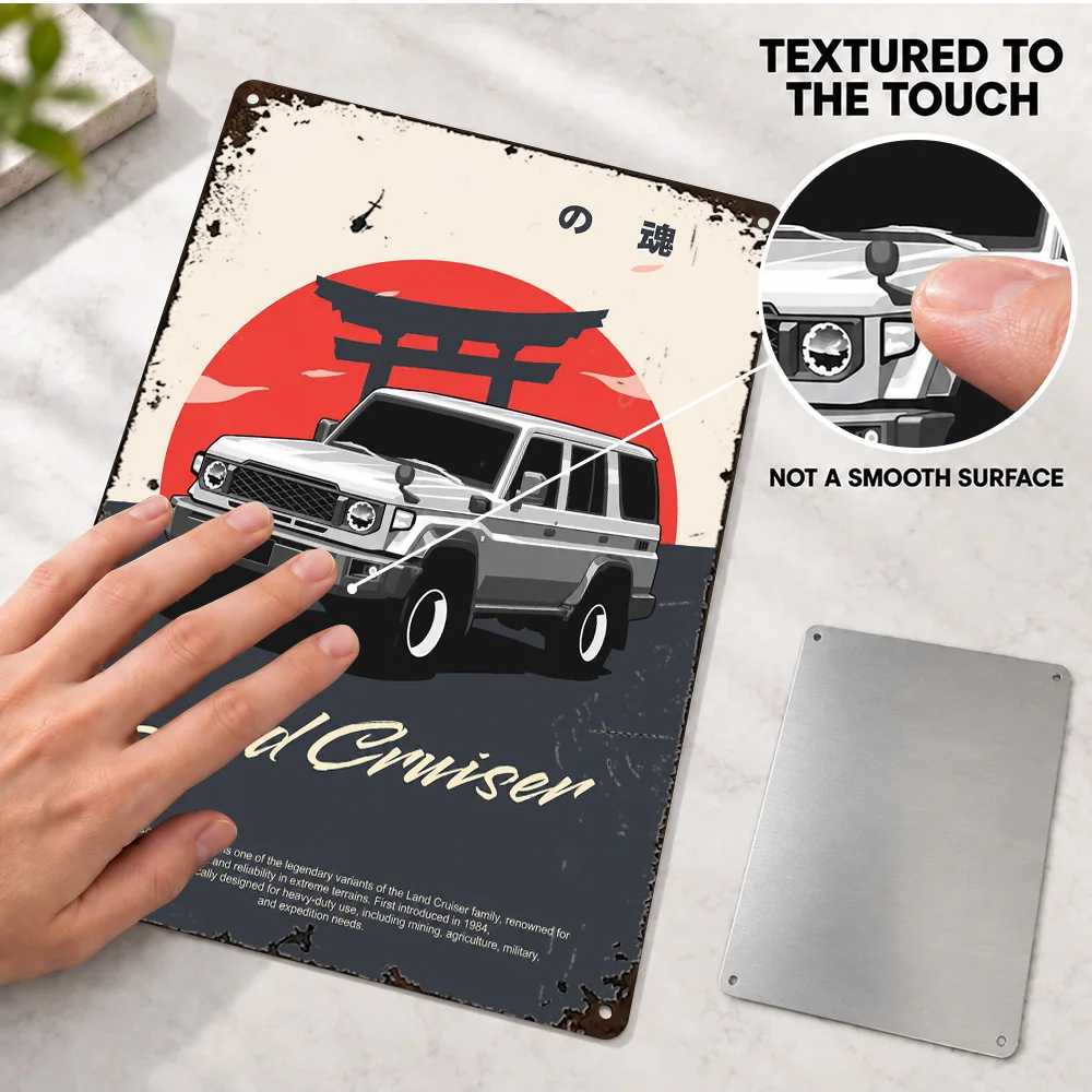 Japanese Land Cruiser 70 Series SUV Textured Metal Poster Personalized Aluminum Sign Ukiyo E Style Wall Art For Home Garage