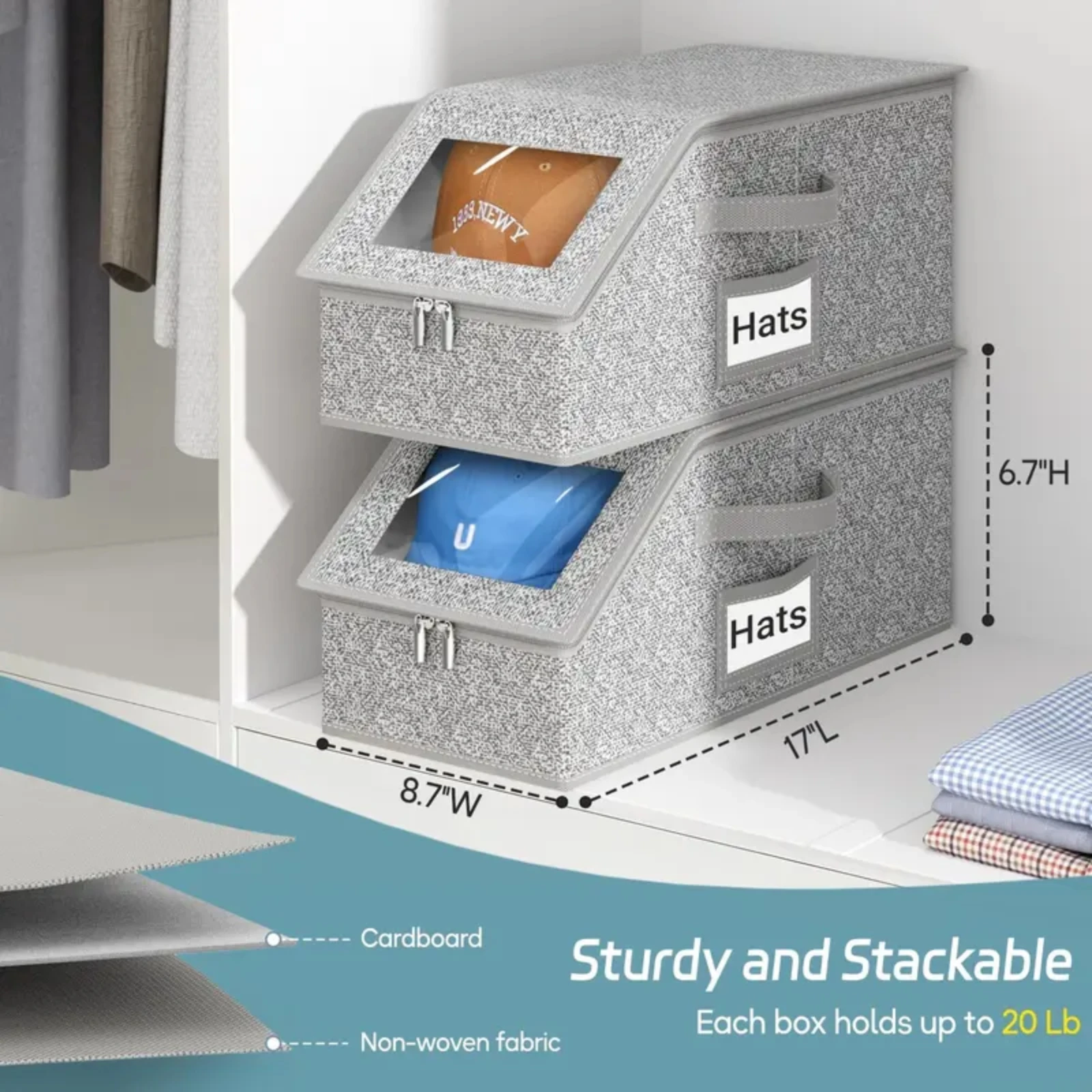 Foldable Zipper Baseball Cap Storage Box Hat Storage Box Wardrobe Storage Boxes Storage Bra Socks Toy Storage Organizer