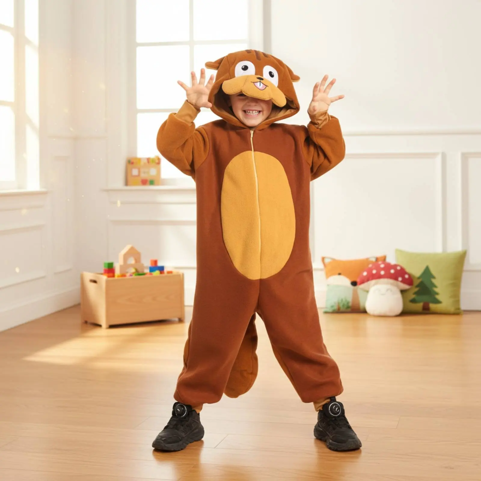 Kids Squirrel Costume Single-Piece Design Squirrel Role-Play Outfit Stuffed Creature Pajamas Front Fastener Children's Apparel