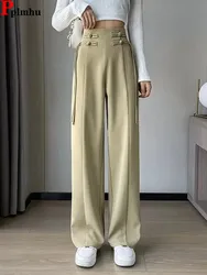 Design Office Ladies Lace Up Suits Pants Elegant Formal High Waist Pantalones Chic Solid Luxurious Ol Women Wide Leg Trouser New