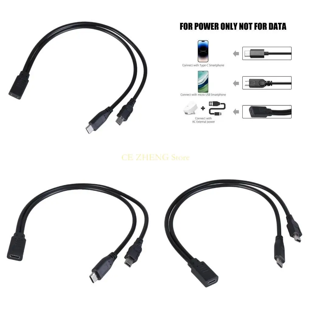 

E56B Portable USB C Female to Mini USB+Type C Male Splitter USB Splitter Cable