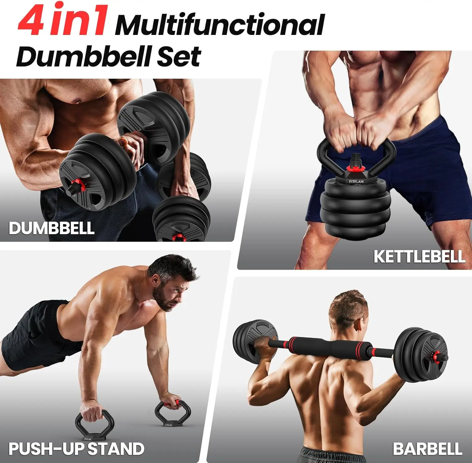 Adjustable dumbbell set,70lbs Free Weights set with upgraded nut, 4 in 1 Weight Set Used as Kettlebells, Barbell, Push up Stand