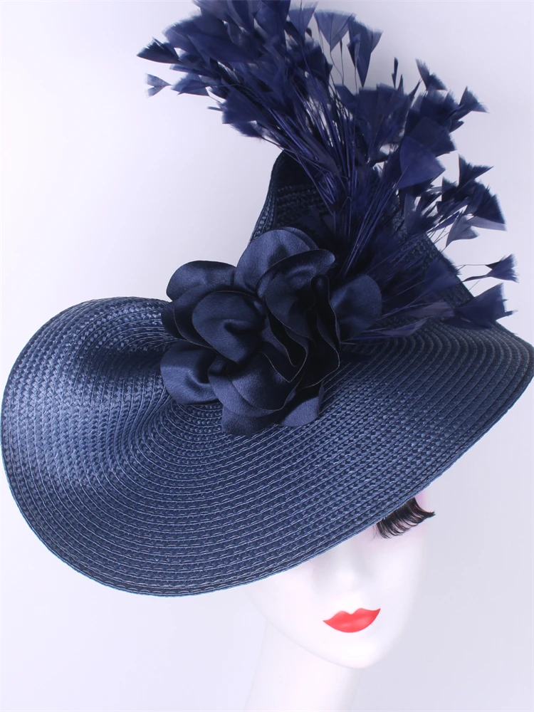 الخزامى كبير الفاسناتور زهرة قبعة النساء الزفاف أغطية الرأس الكنيسة مناسبة خوذة السيدات قبعات الشاي حفلة الحدث صندوق حبوب منع الحمل قبعة