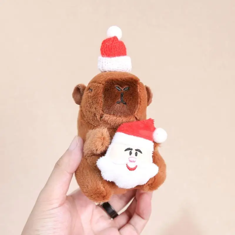 

Cute Christmas Capybara Plush Pendant Keychain Soft Stuffed Doll Backpack Hanging Decoration
