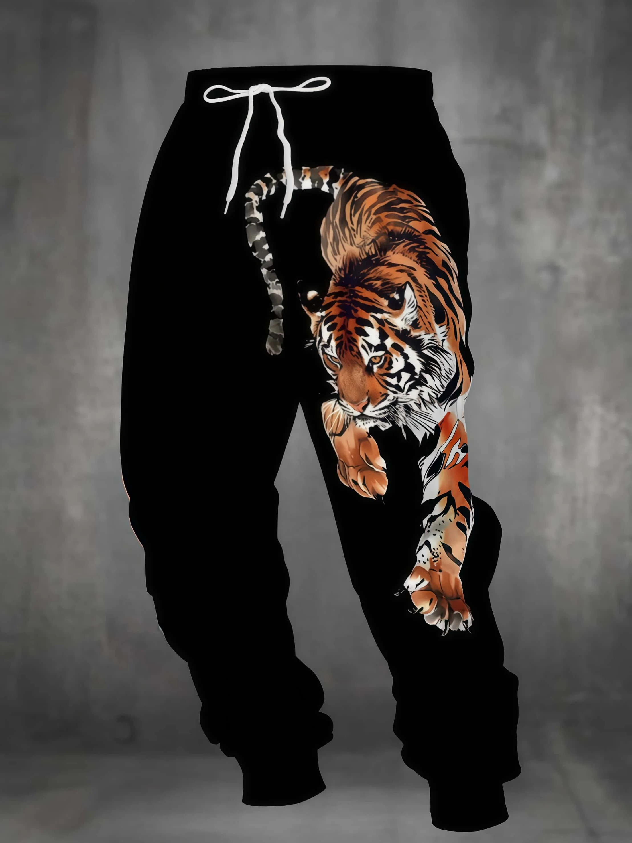 Tiger 3D Printed Ankle Sports Elastic Waist Loose Fit, Suitable for Fashionable Men's Casual Jogging Pants on The Street