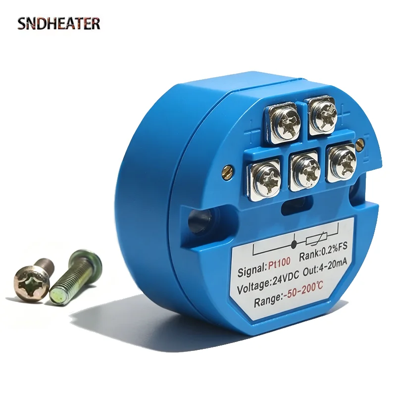 SNDHEATER PT100 DC24V Temperature Sensor 4-20mA Transmitter 0-50C/100C/200C/500C RTD Thermal Resistance Module for Monitoring