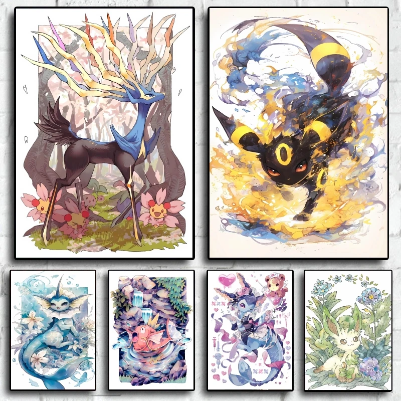 

Классический аниме-постер с изображением покемона Umbreon Diamond, милые мультяшные персонажи, декор для дома и гостиной, HD-печать, подарки на день рождения для детей