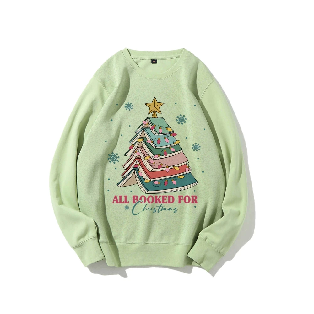 All Booked For Christmas Sweatshirt Gift For Librarian Bookworm Xmas Hoodie Christmas Book Tree Sweatshirt Book Lovers Sweater