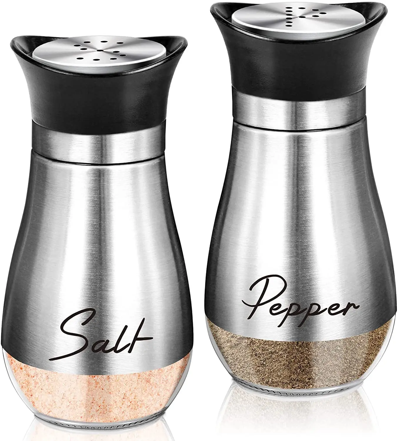 2pcs Glass Bottom With Stainless Steel Salt Pepper Shakers Spice Dispenser With Adjustable Pour Holes Pepper Seasoning Cans