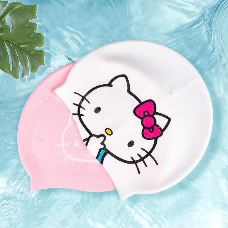 

Cute Sanrio Children Swim Cap Hello Kittys Accessories Kawaii Anime Silicone Waterproof No Head Strangulation Toy for Girls Gift