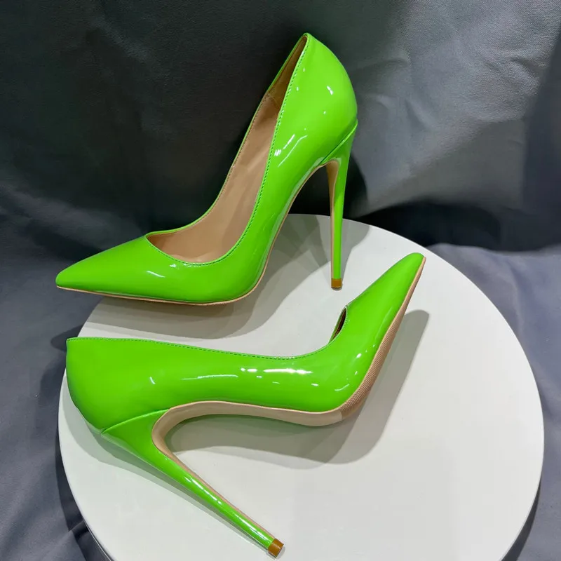 Heelgoo Green Patent Woman Sexy scarpe con tacco alto a punta Slip On eleganti décolleté Chic a spillo per la festa personalizza 12/10/8cm