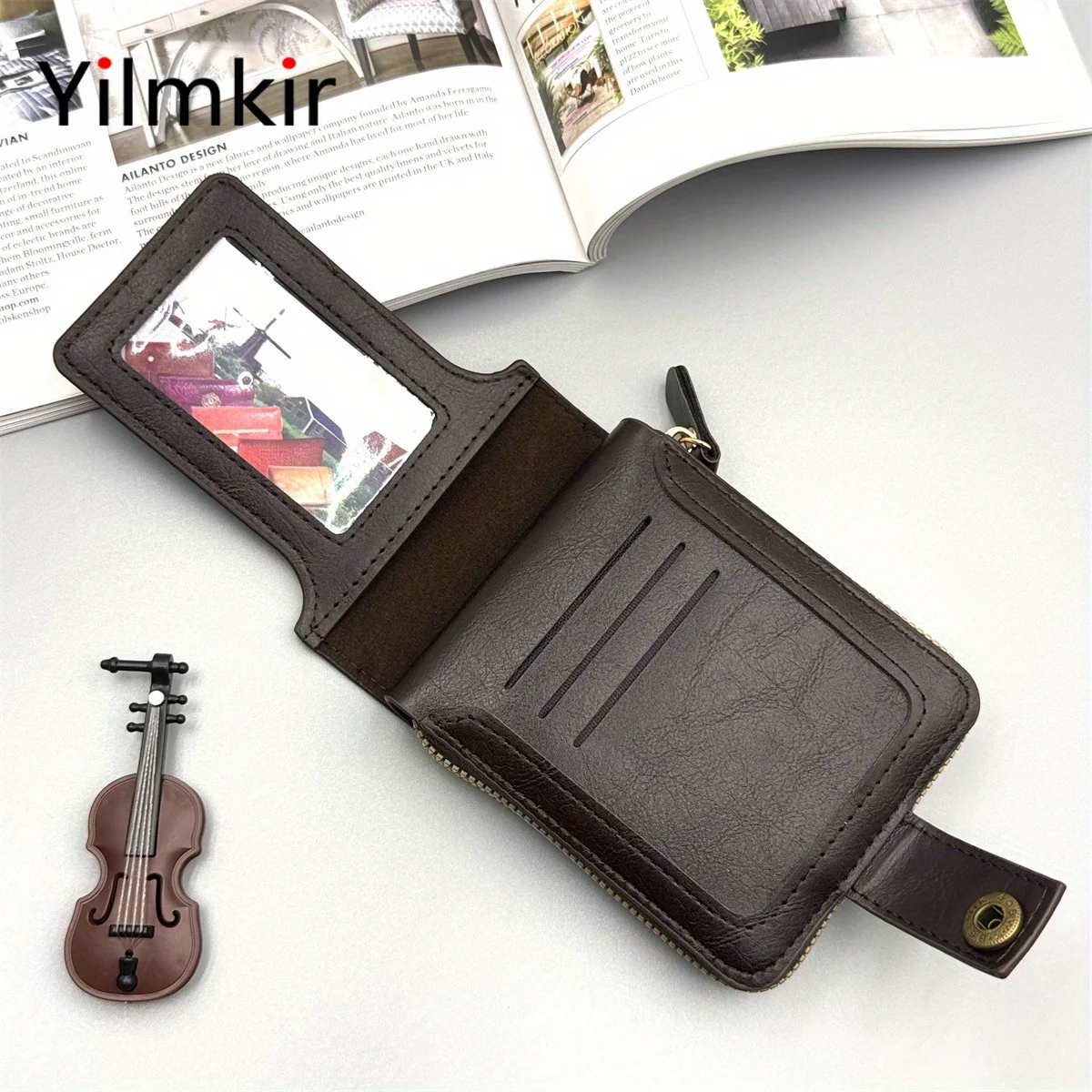 Men's Short Retro Wallet Multi Slot Purse Style Zipper Multi Compartment Wallet Buckle Multifunctional Women Money Bag image 5