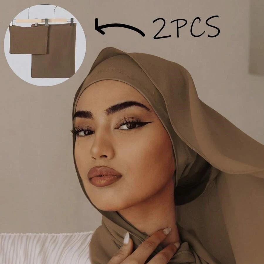 

2 шт./компл. мгновенный хиджаб премиум-класса, однотонный однотонный шифоновый хиджаб, шаль с тем же цветами, женские шапки из мягкого хлопкового трикотажа